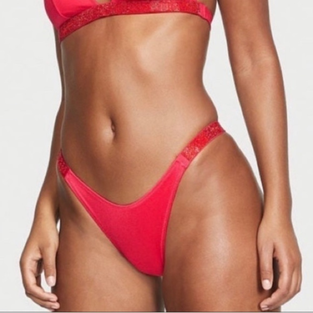 New! Victoria’s Secret rhinestone bling strap bikini bottom red 4584